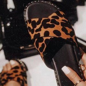 Leopard Print Rhinestone Edge Crossed Sandals